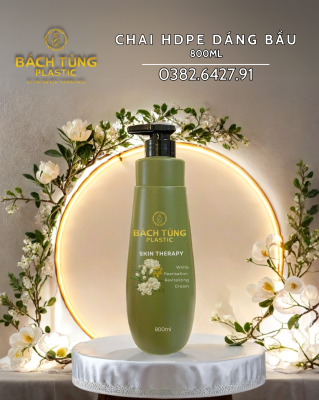 Chai HDPE Dáng Bầu Dung Tích Lớn 800ml - Màu Xanh Lá