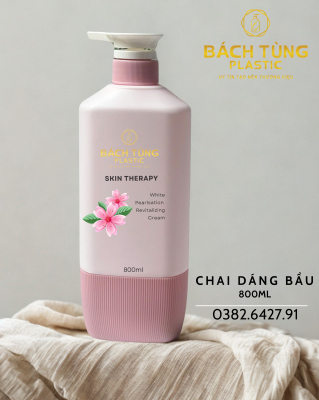 Chai HDPE Dáng Bầu Chân Sọc - Màu Hồng – Dung Tích 800ml