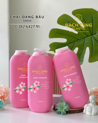 Chai HDPE Dáng Bầu Dài Màu Hồng 500ml